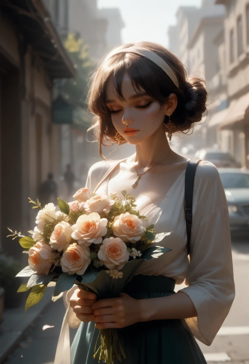 Sexy girl holding a beautiful bouquet 