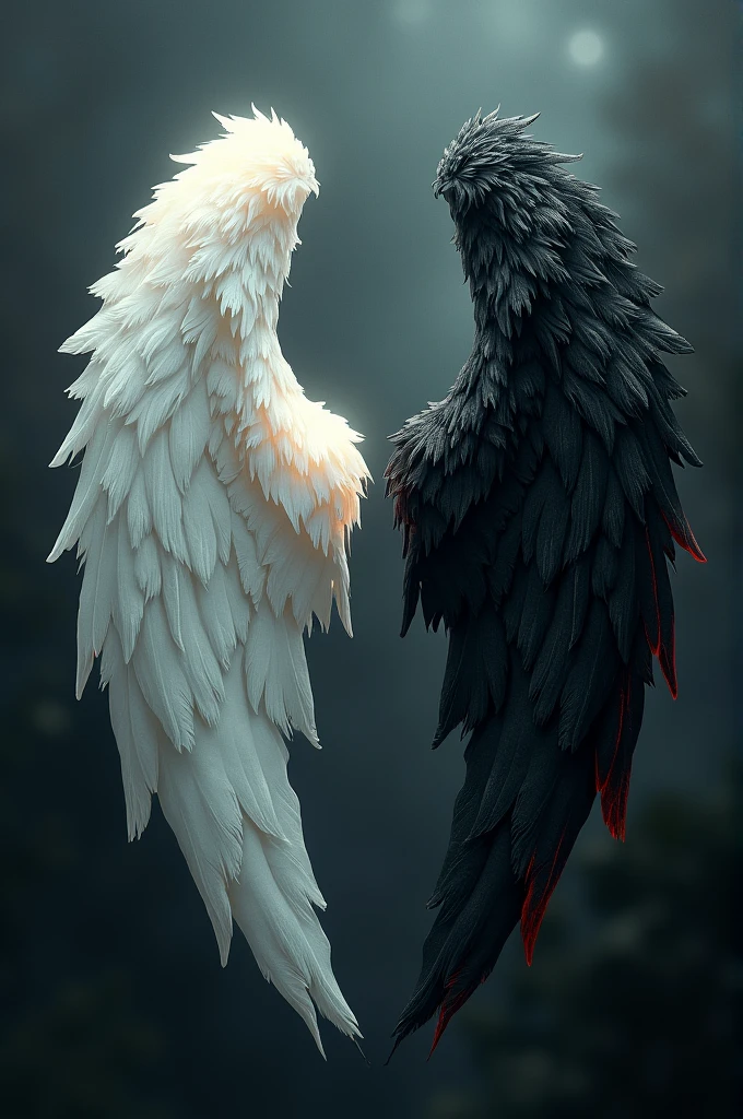Please create an image of an Angel Wing and a Demon Wing together