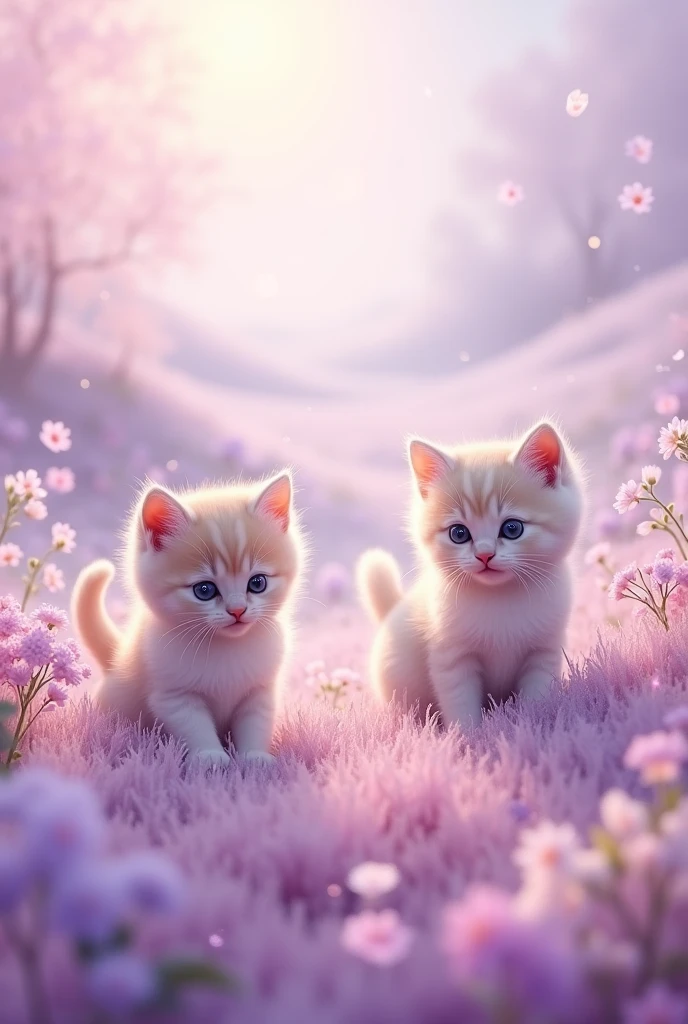 Image with kittens that says Pink and lilac writing