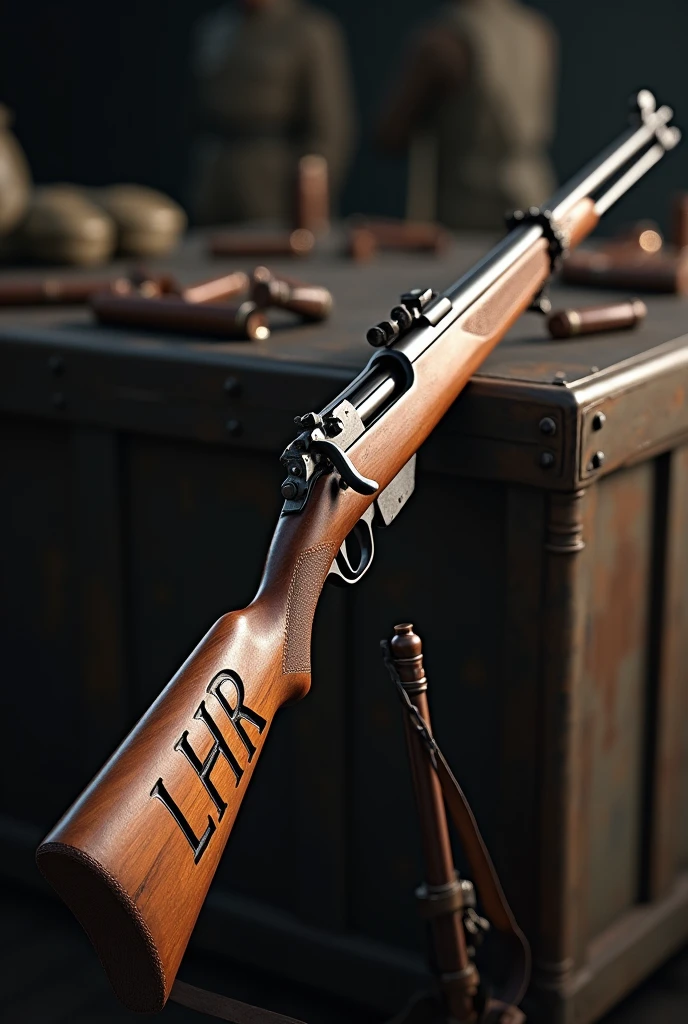 **firearm: The Mosin-Nagant marked with the initials LHR