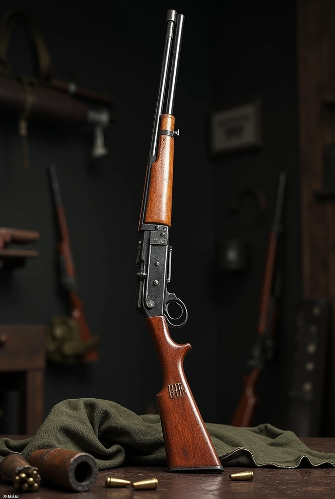 **firearm: The Mosin-Nagant marked with the initials LHR