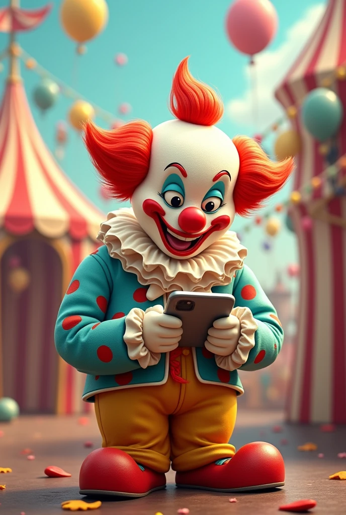 Dibuja un payaso 🤡 jugando en celular 

