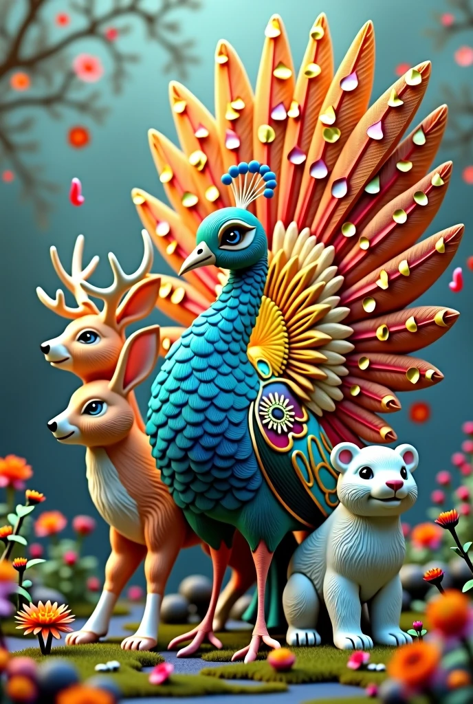 rabbit spring autumn deer summer peacock polar bear winter each one like a season of the year could be the peacock more peacock
