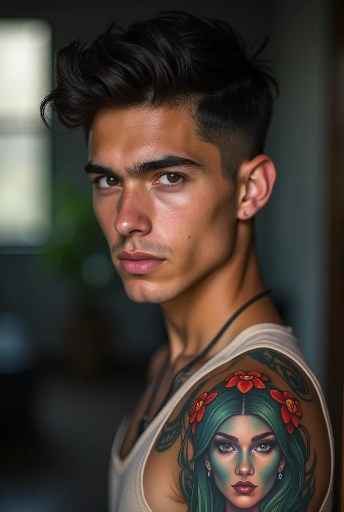 A young man with a Camille tattoo
