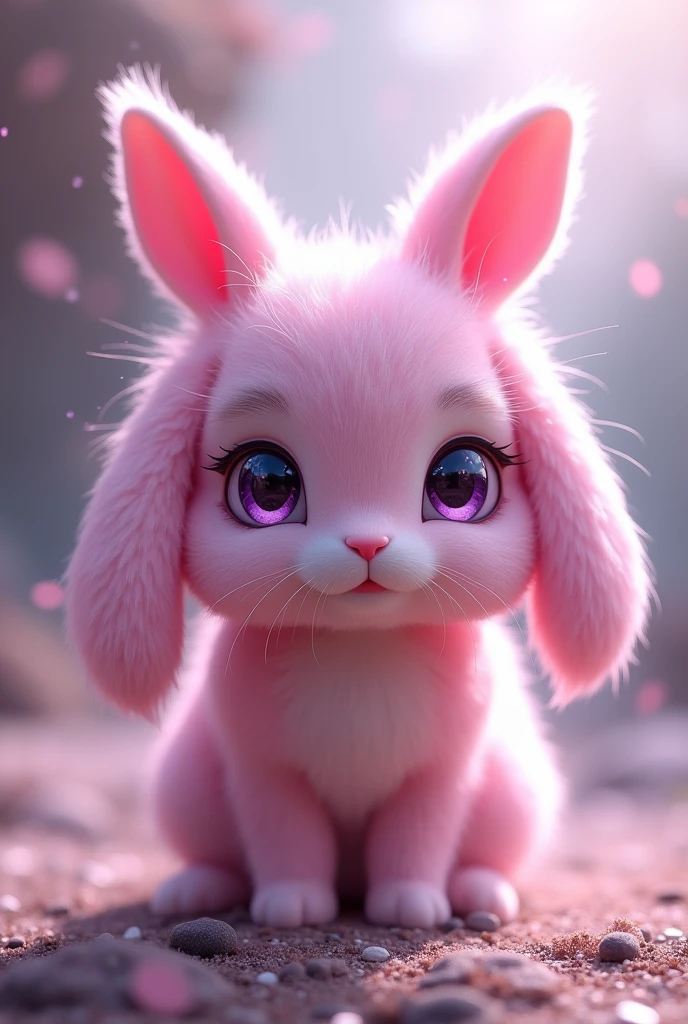 Beautiful pink furry rabbit、drooping ears、cute、Light purple eyes、Sparkle Effect, mysterious