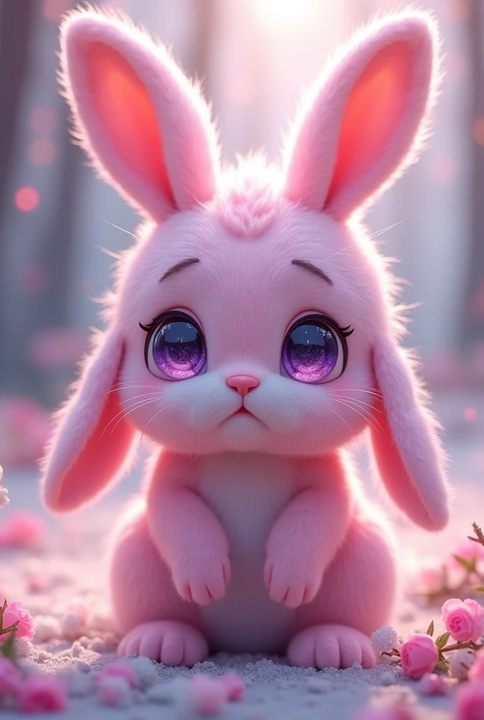 Beautiful pink furry rabbit、drooping ears、cute、Light purple eyes、Sparkle Effect, mysterious