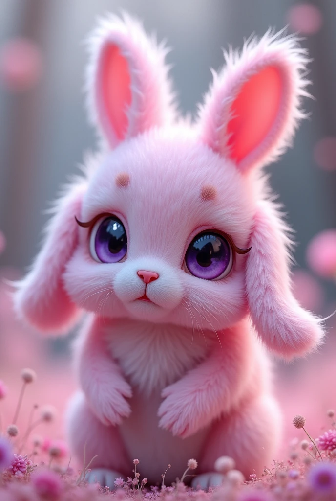 Beautiful pink furry rabbit、drooping ears、cute、Light purple eyes、Sparkle Effect, mysterious