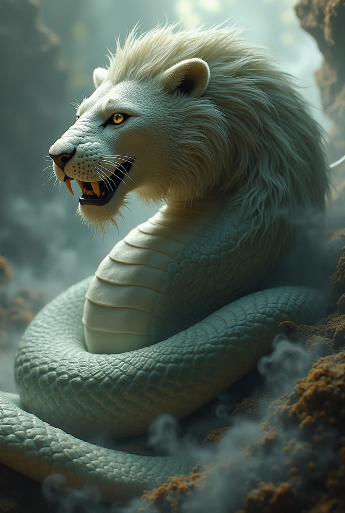 A picture of a snake and a lion in one face 