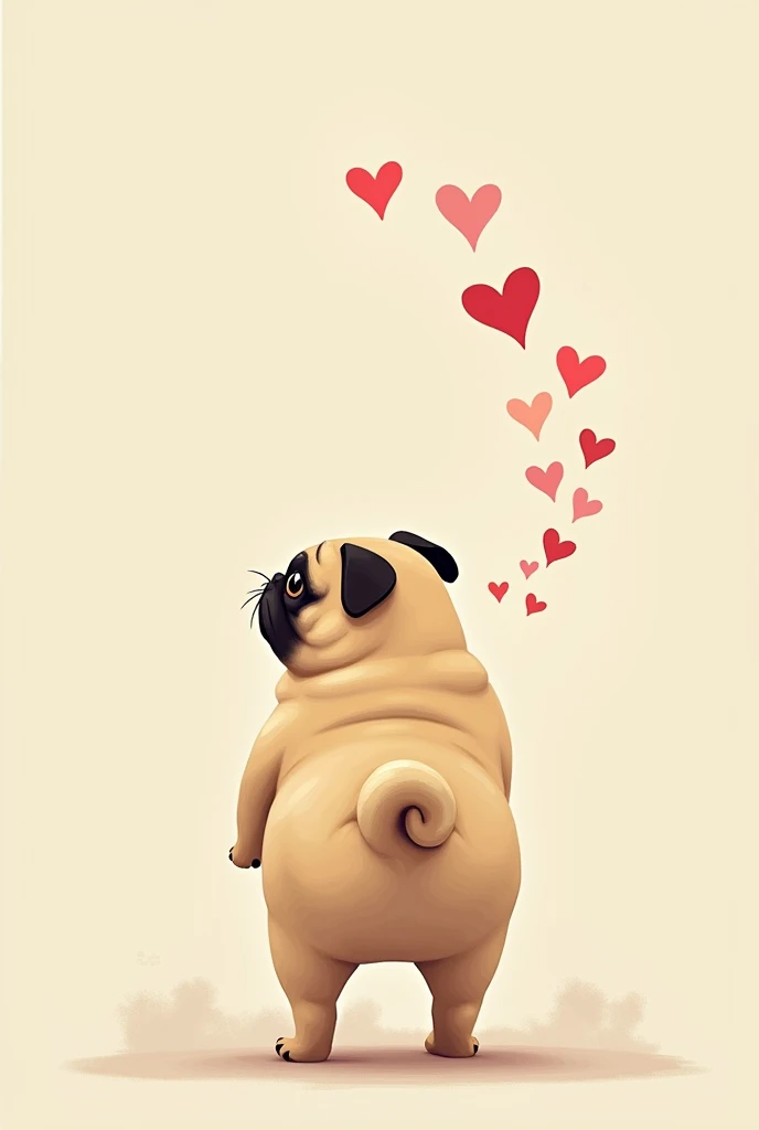 Make a picture of a pug from behind farting so that the fart is many hearts