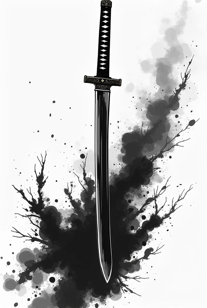 A katana in black and white anime style only