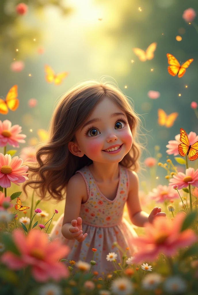 a young girl, , beautiful detailed eyes, beautiful detailed lips, extremely detailed face and features, long eyelashes, bright colorful dress, happy expression, playing in a vibrant garden with flowers, butterflies, (best quality,4k,8k,highres,masterpiece:1.2),ultra-detailed,(realistic,photorealistic,photo-realistic:1.37),vibrant colors,natural lighting,highly detailed,intricate details,whimsical,magical realism