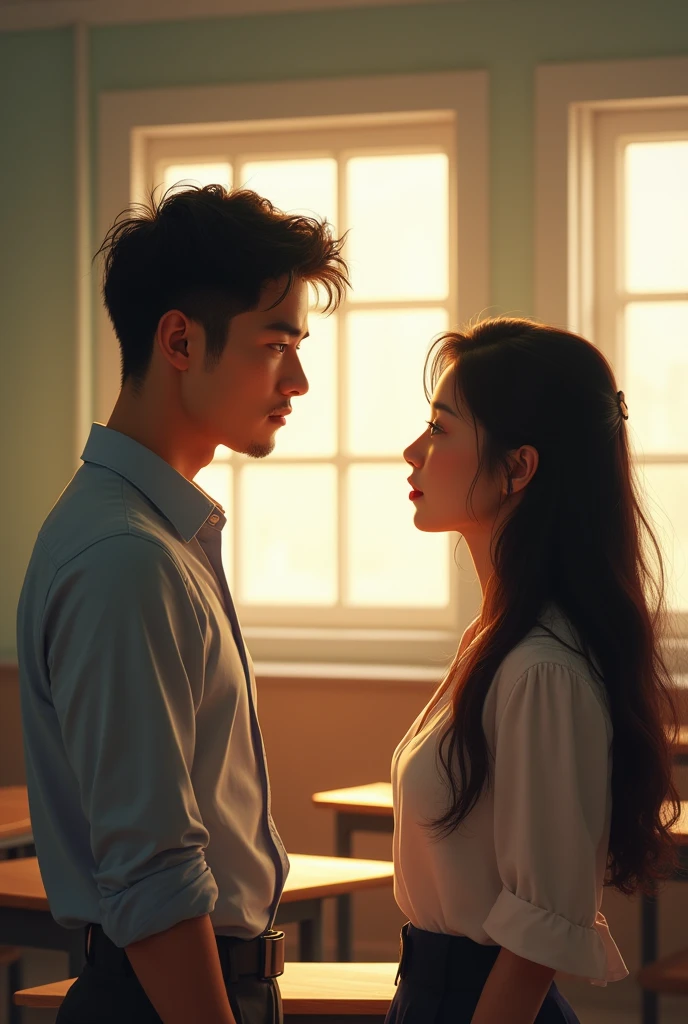 Handsome Asian teacher is looking a Thai senior girl student