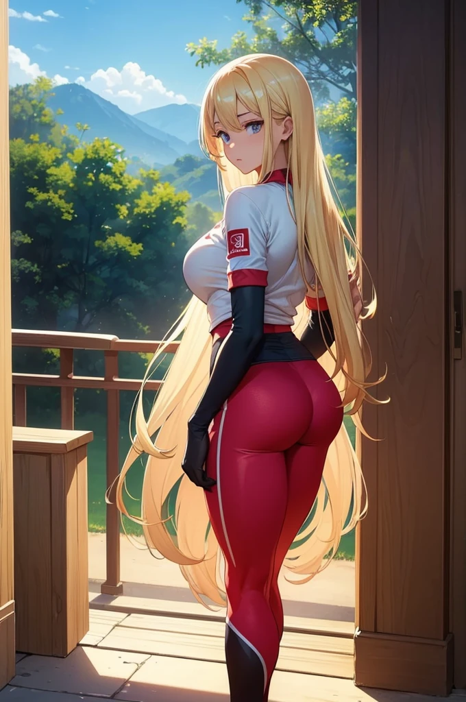 (masterpiece, top quality, Best Quality, official art, beautiful and aesthetic:1.2), 1 girl, Long hair, blonde, peru jersey, short lycra mini pants , standing