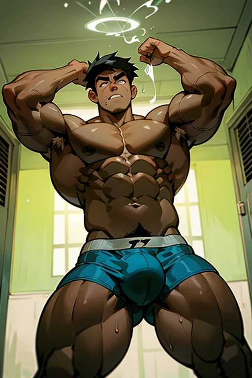 Danny Fenton from Danny Phantom animated series as a big dumb age muscular bodybuilder jock in a locker room flexing and staring blankly with mouth gaping open as his eyes glow under hypnosis as he repeats, "Bigger... Dumber.... Must obey.... More like a jock bro every day.... Yes, Coach. I obey. Huhuhuhuh.... Sweaty brutes must obey.... Sweaty brutes do what you say.... Big ... sweaty ... musky jock bro.... The muscles must grow. The old smarts must go.... Recruit the nerds and watch them grow. Make them like us, ... more big dumb jock bros. Huhuhuh.... We will grow. We will spread. We will make more dumb jocks.... We will grow... We will spread... We will make more dumb jocks.... We will grow. We will spread. We will make more dumb jocks...." in deep mindless emotionless voice with fellow hypnotized jocks to forget about catching ghosts and focus instead on training his body and obeying his coach. Mouth dropped open. Hyper swollen bulging crotch. Hyper muscles. Toned muscles. 5% body fat. Steam rising from armpits and shoulders. Big biceps. Big triceps. Broad shoulders. Big traps. Big lats. Big meaty pecs. Massive deltoids. Six-pack abs. Spherical glutes. Brainwashing. Hypnosis. Hypnotized. Bro. IQ drain. Dumber and dumber. Meathead. Musclehead. Mindless. Hypno. Mind control. Brain drain. Entranced. Brute. Brutification. Brain drain. brainwashed. brainwash. Meathead jock bro assimilation. Mindless. Brainless. Empty stare. Hairy pecs. Hairy armpits. Treasure trail.
