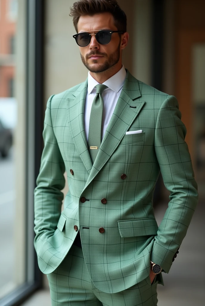 Medium light Green check suit