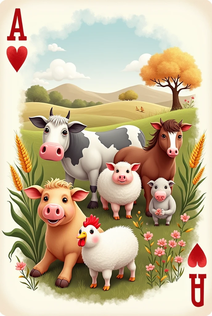 poker cards with the image of farm animals