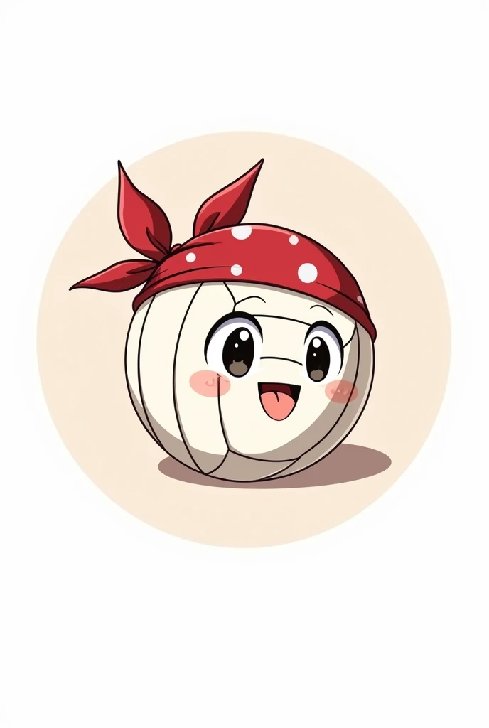 Create a photo of a volleyball with a white background by giving a like with a bandana and anime eyes and mouth
