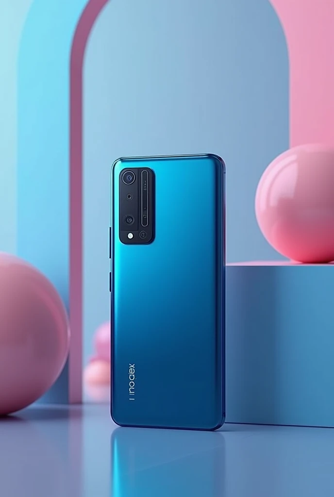 Please make the latest model of the Redmi Note 14 Pro cellphone, hyper realistic and very detailed with the characteristics of the rear camera module in the middle with a blue dov back cover