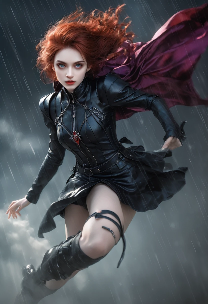 very young vampire princess,, breathtakingly beautiful, deep blue eyes, Red hair,(best qualityer,4K,8k,high resolution,work of art:1.2),ultra detali,(realisitic,photorealisitic,photo-realisitic:1.37, raw quality),softly glowing pale skin,pure blood,porcelain complexion,elegant and refined features,funny posture,dark and mysterious atmosphere,gothic fashion,black flowing lace dress,touch of red in your clothes,delicate silver jewelry with ruby details,subtle smile, but captivating,slightly pointed canines,translucent wings that resemble bat wings,subtle shimmering effect on their wings,gardens full of blooming blood roses,bright red petals contrasting with the darkness,enchanting moonlit night,dark and eerily beautiful castle in the background,splashes of moonlight illuminating its ethereal beauty,dark shadows and dramatic lighting,icy gaze that freezes the heart of anyone who dares to look at her,air of authority and power,symbol of danger and fascination,night sky filled with swirling mist and twinkling stars,subtle color palette with deep blue tones,purple,and black,soft lighting with soft moonlight casting an ethereal glow,vibrant and elegant style,with a touch of darkness and mystery,portraits,fancy,horor,cementary, detail on the hand, detail fingers
