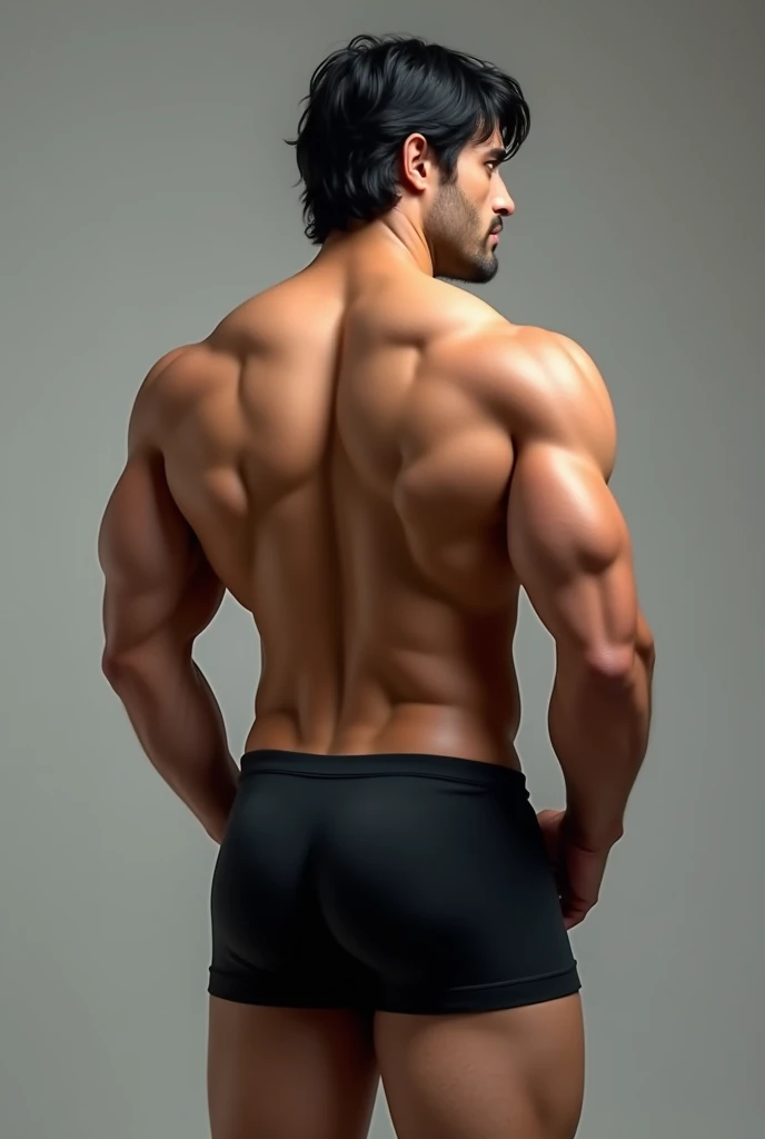 8k image black haired man with big bubble butt ,black shorts and big buttocks