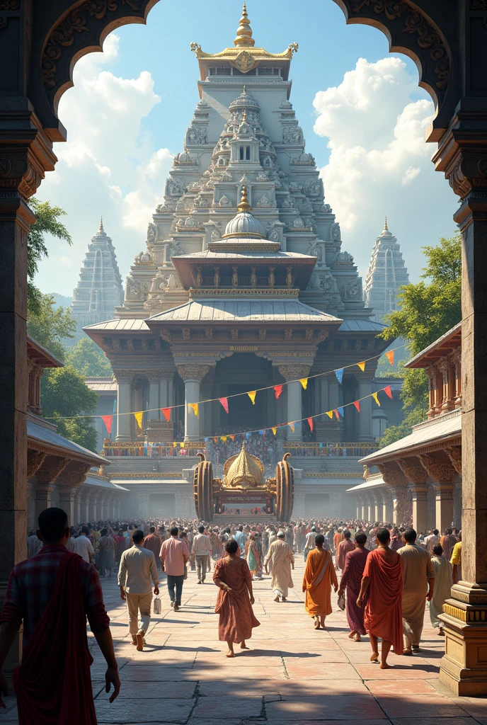 beautyful temple , people crowed , many people walking crossing the temple , big the chariot , place biratnagr