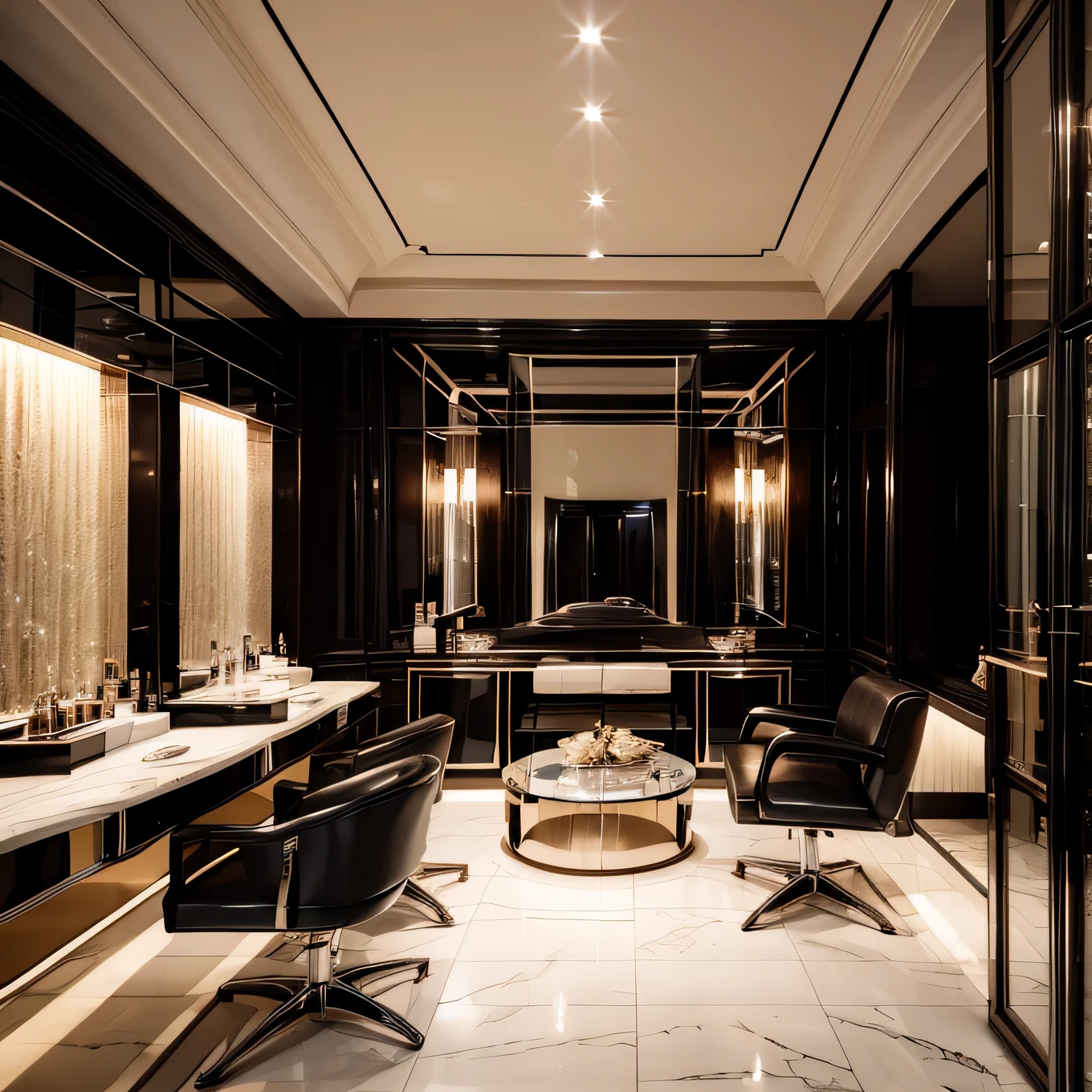Very beautiful luxury room with makeup materials like foundation lipsticks very lightning with and having salon material very beautiful