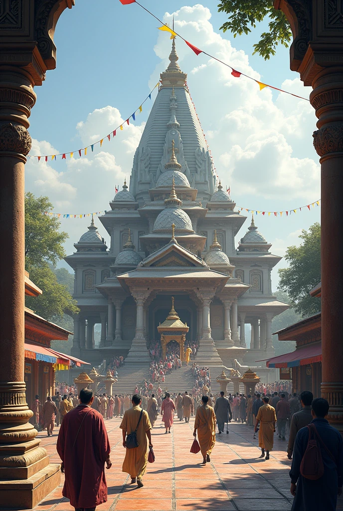 beautyful temple , people crowed , many people walking crossing the temple , big the chariot , place biratnagr
