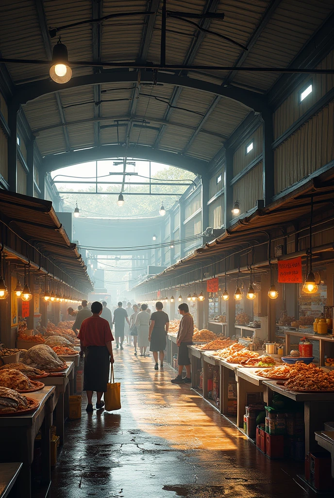 shed type second floor wet area public market architectural interior

