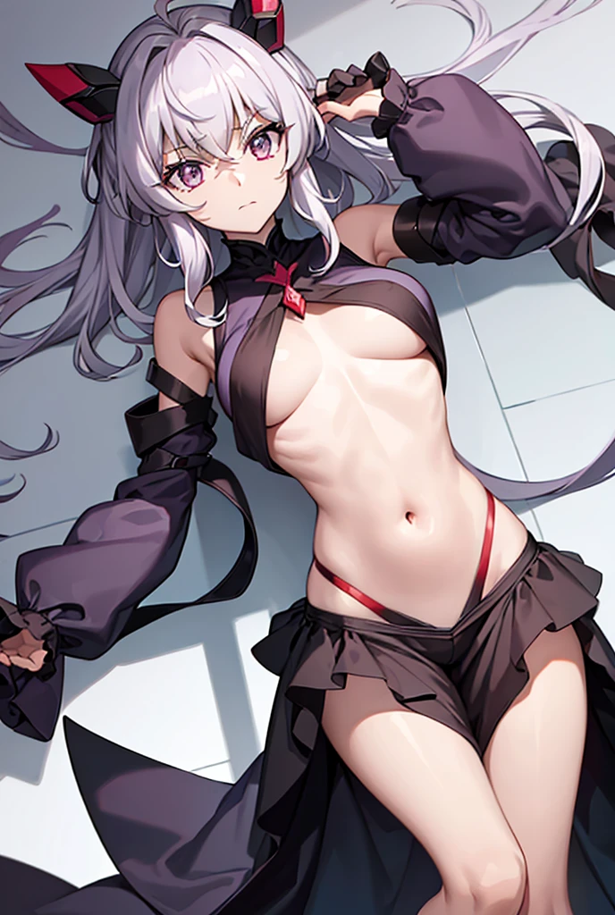 Gray (purple), Eyebrows are thin, Height is small, Big eyes, sixteen years old, Fair complexion, Large and developed chest, Glamorous, Very large chest, Young face, Legs are thin, Layered head cut, Bangs are there, Cute, Eyes are big, No cloth on the abdomen, Cartoon style, Chest is very developed, Chest is emphasized, Clothing fabric is thin, Thin abdominal muscle, Red, red, deep red, crimson are precious, Pale white, pale red, Curl inward toward the ends, Bangs are slightly long, parted on the left, Back hair, Hangs on the forehead. Curled inward toward the ends, slightly long bangs parted on the left, with back hair, hanging over the forehead, white boots, double back hair, one hundred cm chest, fifty seven cm around the waist, eighty five cm around the waist, eight k, highly saturated, abstract, bordered, hip-accentuated, , inguinal, arm-crossed, cris Yukine, SENKIZESSHOU SYMPHOGEAR.Leg spread、Groin、Hips、8k、独奏,One person, High resolution, Textured skin, Ultra high definition, Kick