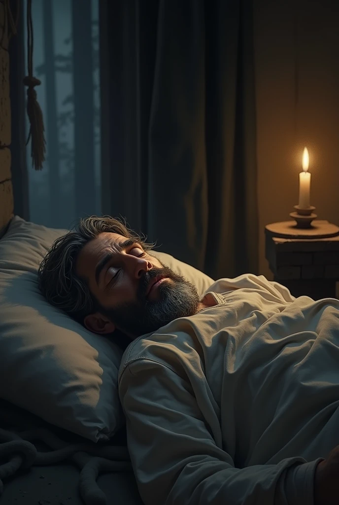 Moses in his bed at night suffering