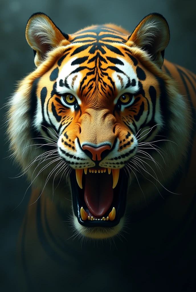 A picture of a tiger and a crocodile in one face