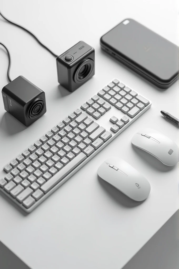 A keyboard, a mouse, a camera and a microphone in a single image 