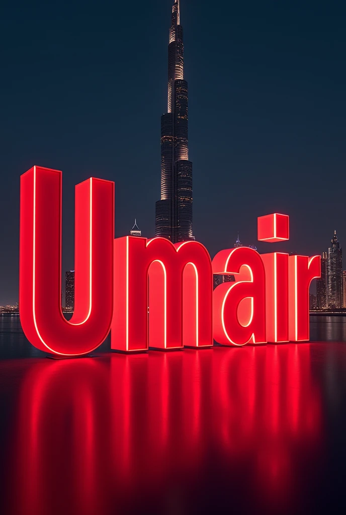 Umair name light red 3d in Burj Khalifa state