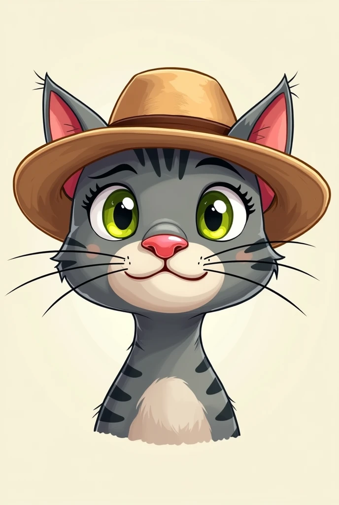 Gray Bengal Cat Head Wearing Farmer Hat Natural Products Logo Cartoon