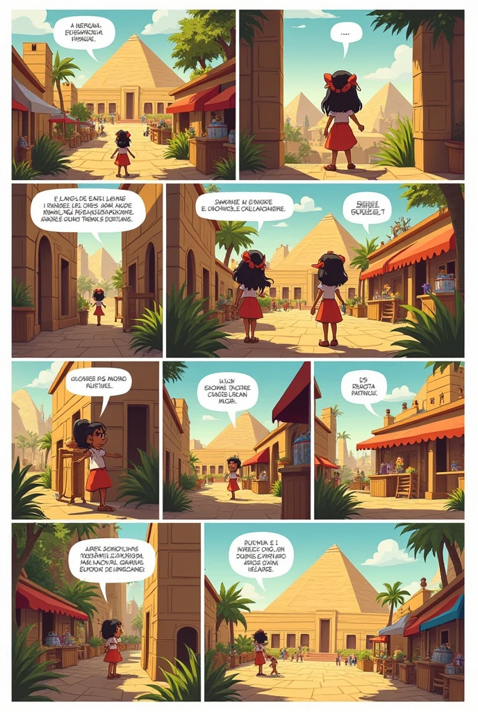 12-panel comic strip with dialogues in Spanish from the work "lala in the city of pyramids"