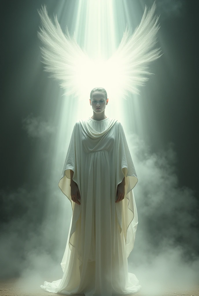 I wear white and above me is an angel pouring a bright light on me