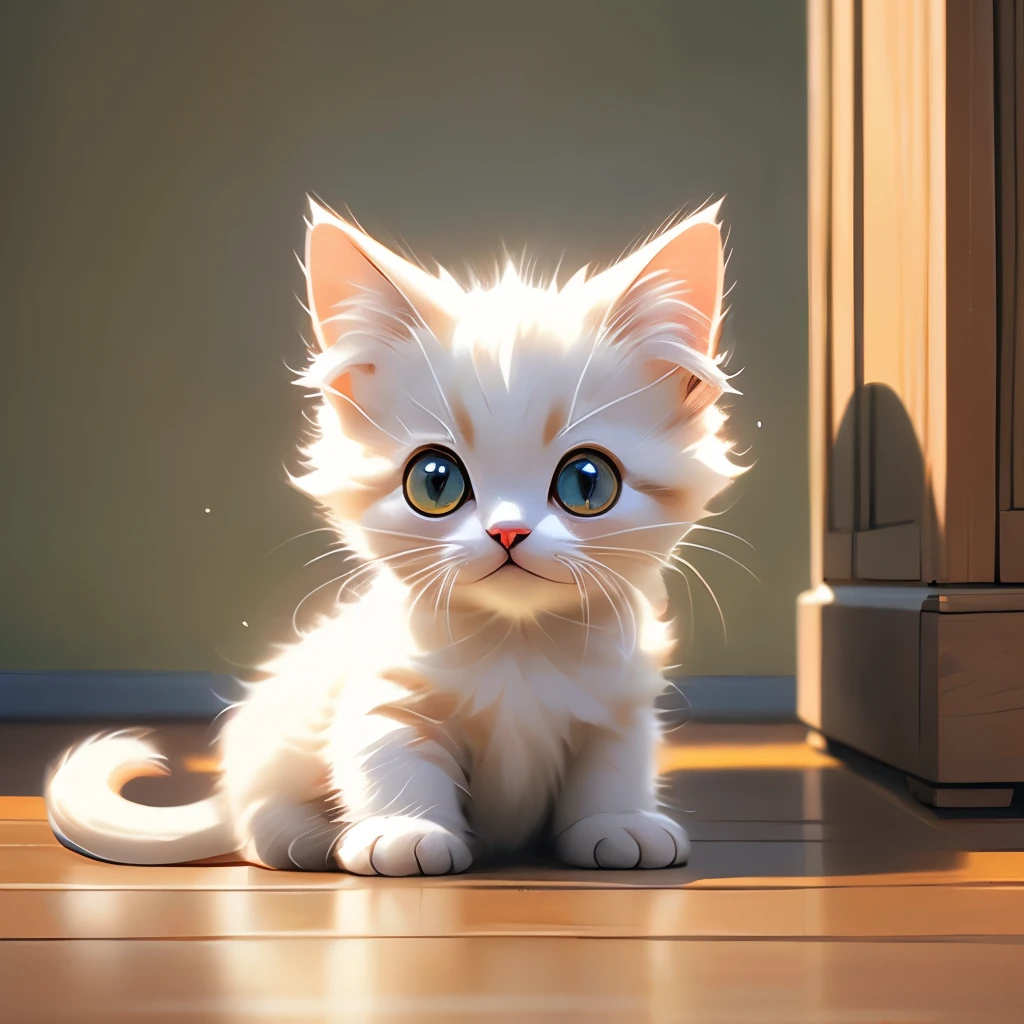 there is a small kitten that is sitting on the floor, a photorealistic painting by Niko Henrichon, flickr, photorealism, adorable appearance!!!, painfully adorable, cute and adorable, beautiful and cute, cute cat, has a very realistic look to it, adorable and cute, she has a cute face, awesome cat, lovely and cute, calico cat