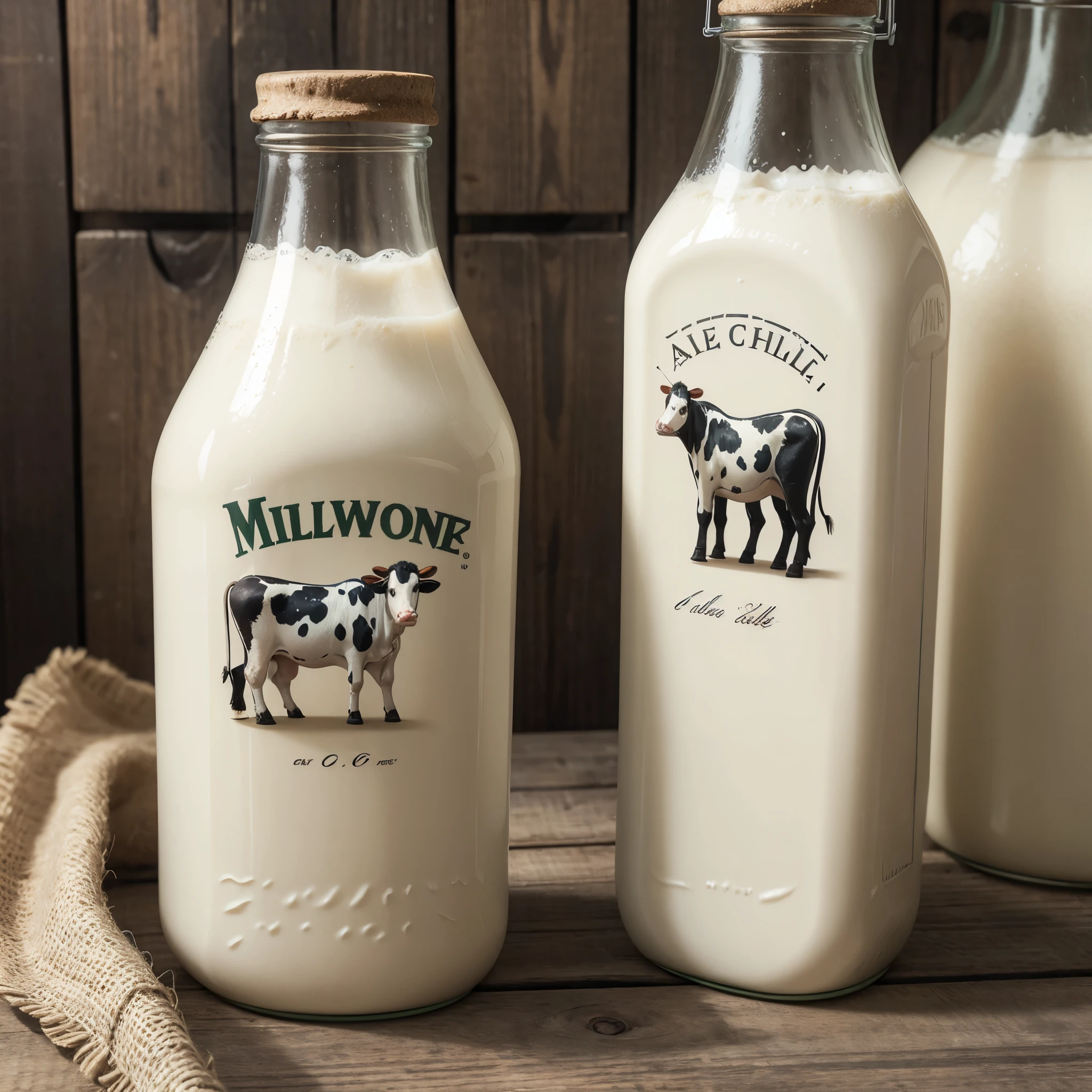 Animated vintage milk bottle with cow print