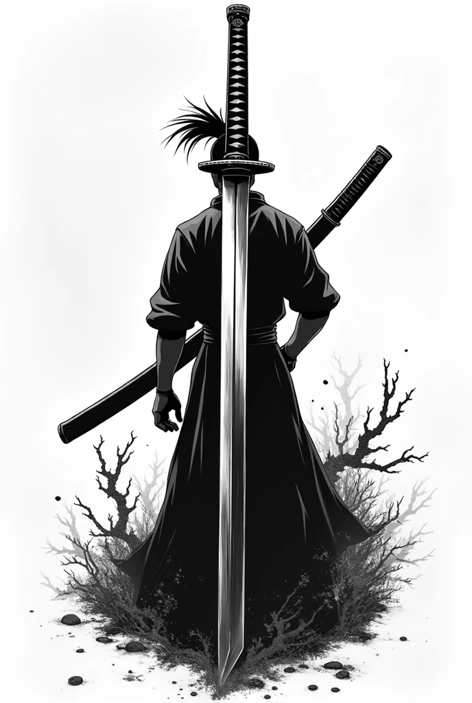 A katana in black and white anime style only 