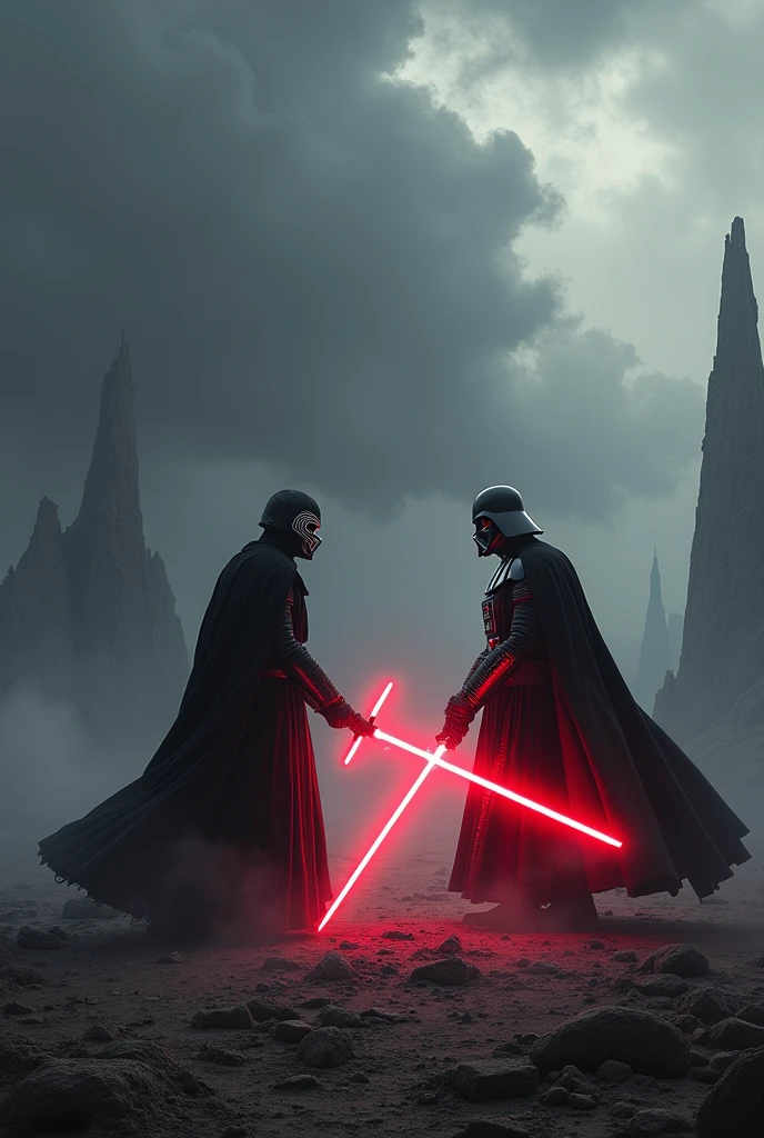 Create an image of Kylo Ren killing Darth Vader
