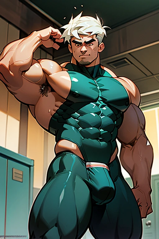 Danny Fenton from Danny Phantom animated series as a big dumb age muscular bodybuilder jock in a locker room flexing and staring blankly with mouth gaping open as his eyes glow under hypnosis as he repeats, "Bigger... Dumber.... Must obey.... More like a jock bro every day.... Yes, Coach. I obey. Huhuhuhuh.... Sweaty brutes must obey.... Sweaty brutes do what you say.... Big ... sweaty ... musky jock bro.... The muscles must grow. The old smarts must go.... Recruit the nerds and watch them grow. Make them like us, ... more big dumb jock bros. Huhuhuh.... We will grow. We will spread. We will make more dumb jocks.... We will grow... We will spread... We will make more dumb jocks.... We will grow. We will spread. We will make more dumb jocks.... Assimilate.... Grow.... Be a dumb jock...." in deep mindless emotionless voice with fellow hypnotized jocks to forget about catching ghosts and focus instead on training his body and obeying his coach. Mouth dropped open. Hyper swollen bulging crotch. Hyper muscles. Toned muscles. 5% body fat. Steam rising from armpits and shoulders. Big biceps. Big triceps. Broad shoulders. Big traps. Big lats. Big meaty pecs. Massive deltoids. Six-pack abs. Spherical glutes. Brainwashing. Hypnosis. Hypnotized. Bro. IQ drain. Dumber and dumber. Meathead. Musclehead. Mindless. Hypno. Mind control. Brain drain. Entranced. Brute. Brutification. Brain drain. brainwashed. brainwash. Meathead jock bro assimilation. Mindless. Brainless. Empty stare. Hairy pecs. Hairy armpits. Treasure trail.