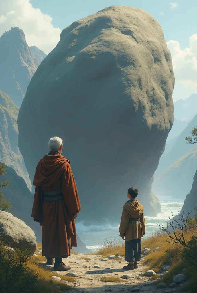 Monk and his student came across a 
boulder
