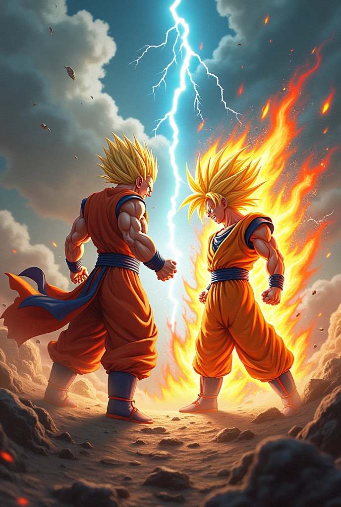 Create an image Goku vs Bardock in super Saiyan