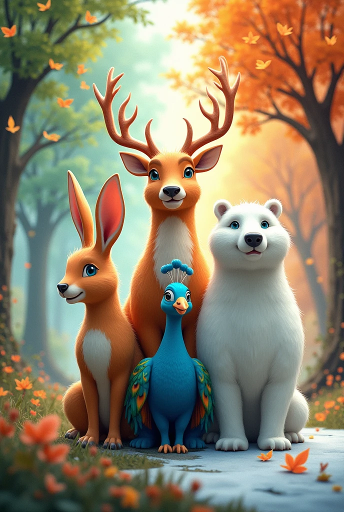 rabbit spring autumn deer summer peacock polar bear winter each one like a season of the year 
