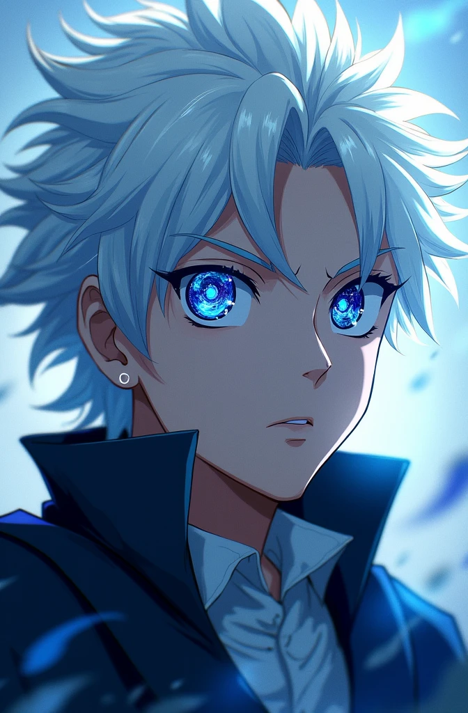 Gojo Satoru, Jiu Jitsu Kaiba, The blue galaxy in his eyes,revealing his deep blue eyes, Looking at the audience, clear back ground Japanese cartoons, Niji Midway, Japanese cartoons, illustration, clear back ground Japanese cartoons, Niji Midway, Japanese cartoons, illustration, Concept Art