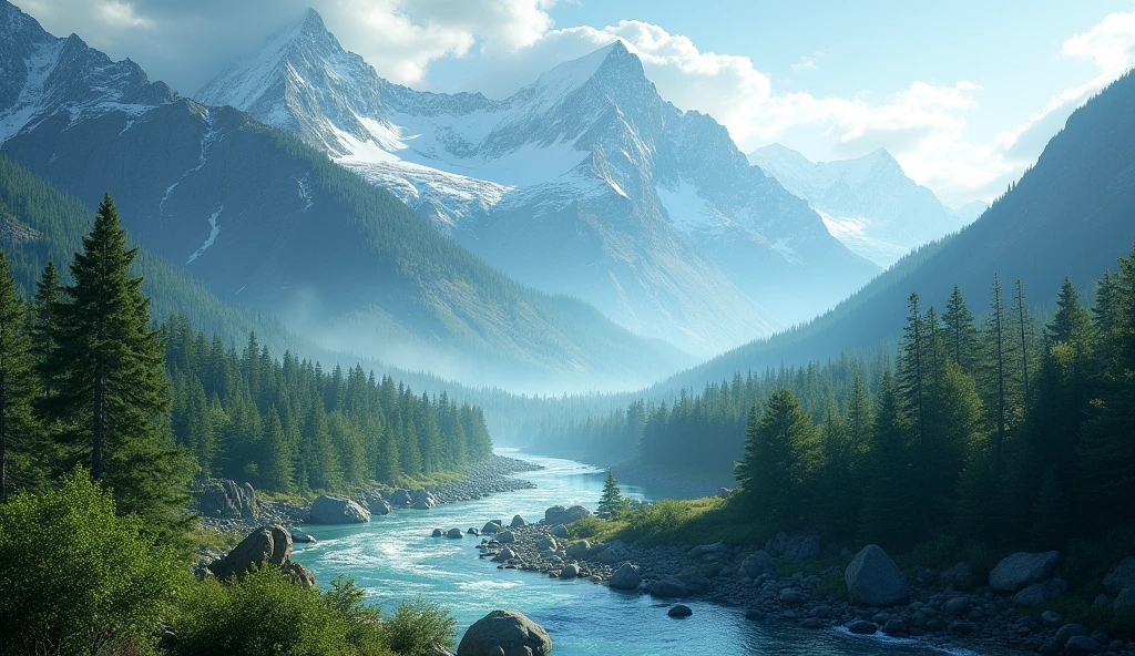 (background 4k),(high resolution) Rivers, trees, mountains, and the sky, these things all occur naturally. Nature is beautiful without any decoration. The river that flows by and never flows back is like the blood vessels that nourish the hearts of many people and is a part that completes and makes nature complete. If humans lack water, lack forests, lack nature, it is like lacking blood to nourish the heart, which will not be able to survive. Humans need to rely on nature to survive. The beauty and completeness of nature will be with us forever if we know how to cherish and not destroy it.,Beautifully detailed,Be natural,Complex light lines,Professional Photographer,Have clarity,dramatic,Awarded globally,Cinematic lighting,(film grain,bokeh,depth of field)