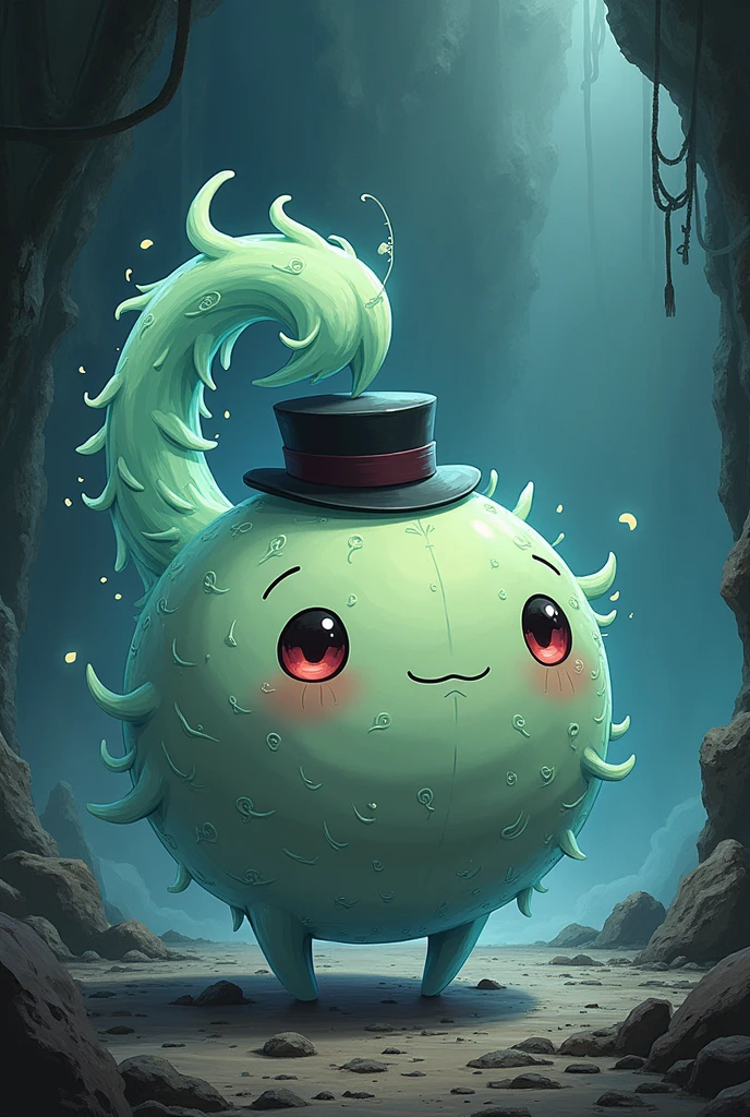 (Soul eater soul), round, cute, no legs, soul eater art style, made of soul, aura, wearing a conductors hat, rugged