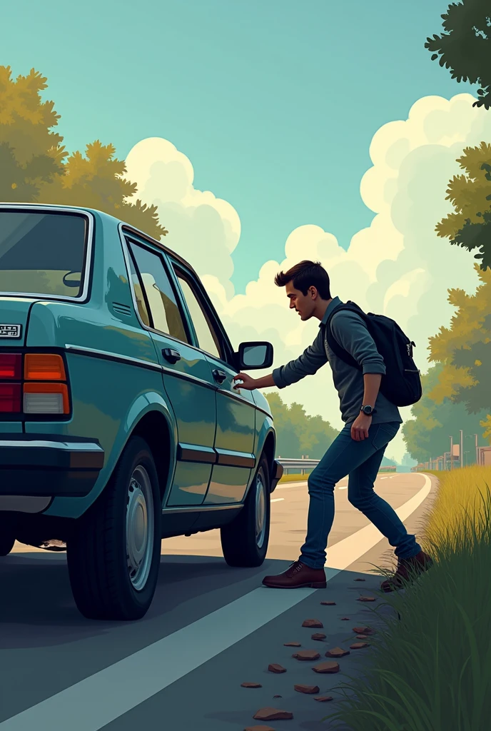 suddenly, the car stopped without warning. Tom went out to check the engine.