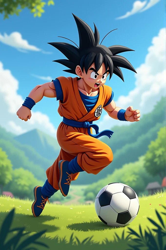 Goku playing with futbol