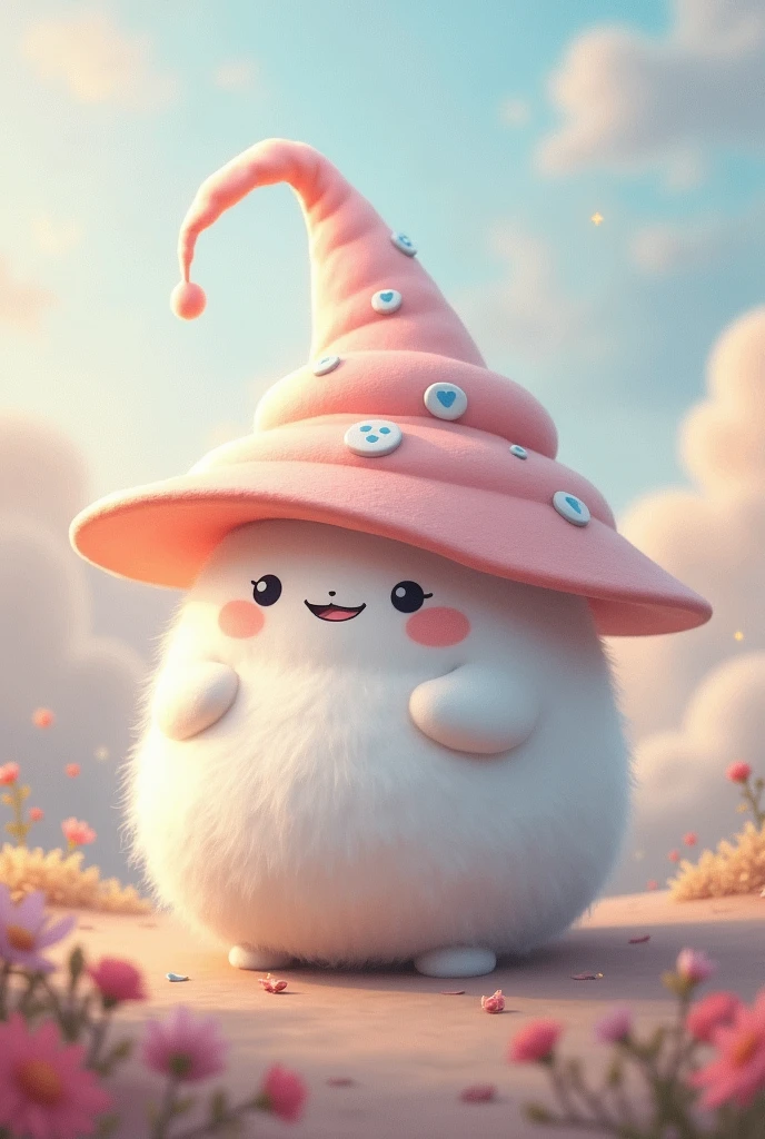 cute, round, spirit, wearing a hat